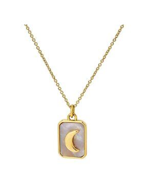 NWT Tiny Tags Mother of Pearl Moon Pendant Necklace Gold / Opaque White 16" + 2"